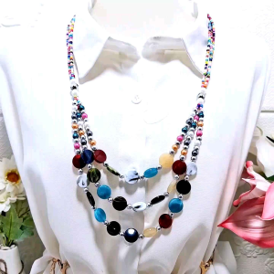 Kalung Dadu 3 layer Etnik Simple Mewah Elegan Aksesoris Fashion Hiijab Etnik Panjang