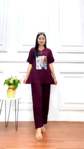 Setelan emblem sablon viral rayon atasan pendek celana panjang/one set emblem rayon kekinian