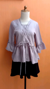 atasan wanita abu muda S M cewek blouse cute kerja kuliah