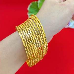 Gold Color Bracelet (12) Rings – Wave Design Coating for Daily Wear