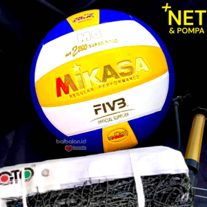 Bola Voli Mikasa MV2200 Super Gold Free Net GTO Volleyball Pompa