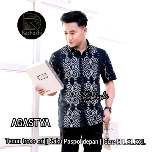 AGASTYA Kemeja tenun pria hem cowok kemeja kantor tenun troso motif etnik lengan panjang dan pendek atasan pria eksklusif by rashashi