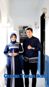 Baju Couple Gamis Latifa Navy dan Kemeja Pria Full Tenun Baju Kondangan