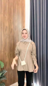 Atasan Blouse Kemeja Wanita Luna Top Long Slevee Matt Catton LD 110cm Dan 120cm Kekinian