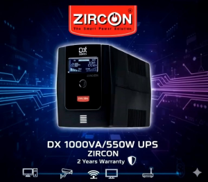 SALE !!! UPS DX 1000VA / 550W ZIRCON เครื่องสำรองไฟ มีหน้าจอ สามารถสำรองไฟฟ้าได้ 15-30 นาที มี USB Port & Software Mornitoring ประกัน 2 ปีเต็ม