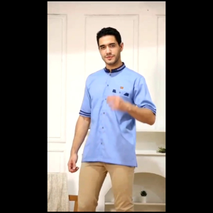 ADRIKNI baju koko pria dewasa lengan pendek warna denim