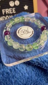 Green and Purple Fluorite Natural Stone Bracelet 10mm bead size 17cm wrist size