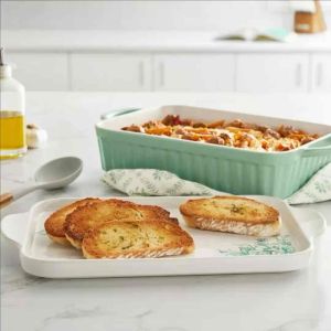 The Pioneer Woman Agatha Rectangular Baker with Ceramic Platter Lid 9" x 13" Bakeware Stoneware
