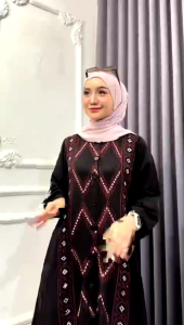 batik Gamis twill motif baru ada kancing depan dan saku sampai