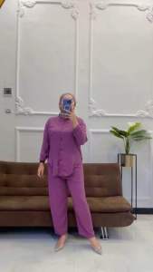 Spesial Isi 2 Hana Set Paket Bundle ( Kemeja dan Celana ) Crinkle Airflow Baju Wanita