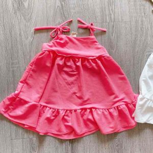 Đầm hè 2 dây cotton đũi bé gái