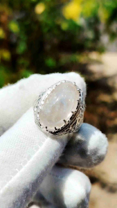 Natural Untreated Rainbow Quartz silver pahat jawa ring