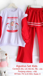 ((TERBARU)) AGUSTUS SET KIDS BAHAN KAOS COMBARD LD 90 // OUTFIT MERAH PUTIH KEMERDEKAAN TRENDY MOTIF LUCU