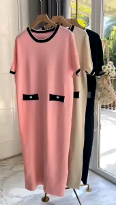 ●ECLAIRE● 043 Dress Midi Knit Rajut Lengan Pendek Shortsleeves Korea Kasual Casual Santai Mode Trendy Kerja Basic Dasar Import 6747