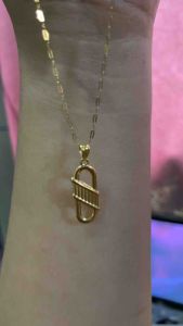 PAWNABLE 18K Saudi Gold Lightweight Mini Paperclip chain necklace with 18K Interlock Pendant(Open Back) ✨