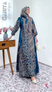 GANITA DRESS SET HIJAB JUMBO LD 116 CM / ONE SET GAMIS DAN JILBAB BAHAN BIBA PRINTING HQ MOTIF VINTAGE