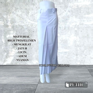 Rok Sekolah Putih Panjang Rempel Satu / Lipit Satu Seragam SMP/SMU Kain High Twis