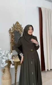 Gamis set hijab jumbo model baru Kekinian Simple Elegan - Gamis Set Jilbab Crinkle Busui Freandly