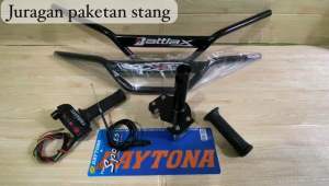 Stang trail paketan stang trail monster plat hitam+adaftor stang+gas spontan 3tombol