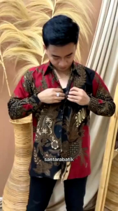 Kemeja Batik Lengan Panjang Warna Hitam Ukuran M L Xl XXL Motif Terbaru