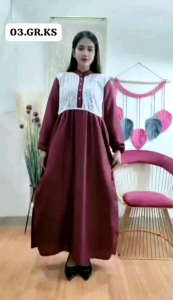 ZARRA Midi Dress Cotton Salur Mix Brukat: Gamis Midi Salur Kombinasi Brukat