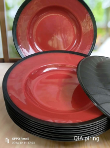 12pcs piring makan bulat ulir 9inc plastik tahan panas berkuwalitas serbaguna gratis 1 sendok