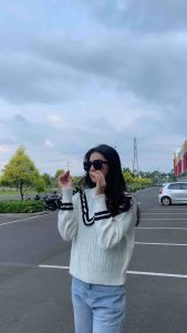 Fidela knit / Sweater Rajut Renda motif cable / sweater wanita lengan panjang