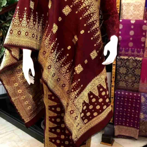 EXCLUSIVE SONGKET CANTIK MANIS GEBENG MAROON/ SONGKET PALEMBANG ASLI