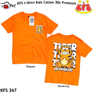 KFS 347 Baju Kaos Anak Laki-laki & Perempuan Motif Garfield & Tiger Sablon Depan & Belakang