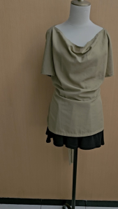 atasan wanita cream TRIBEE cewek L santai tali pinggang