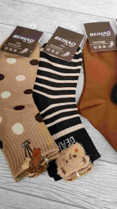 3 Pasang Kaos Kaki Pendek Wanita Dewasa Remaja Model Kuping 3D Motif Fashion Cewek katun Tebal Lembut Nyaman