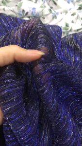 Vải voan lưới dập ly (khổ 1m5)nhũ kim tuyến màu xanh dươngmỏng nhẹ co giãn may đầm dạ hội  áo dài đồ thiết kế