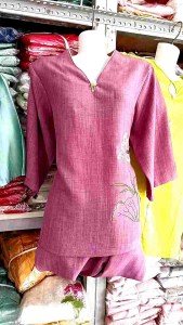 CÓ BIGSIZE 2XL Set bộ nữ đũi vân mây nút ngọc sen -đồ lam nữ -đồ đi chùa