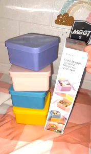 MINISO Kotak makan 4 buah 160ml / 260ml x 4. Kotak warna warni tempat penyimpanan makanan BPA Free dapur kulkas. Food storage container 4pcs