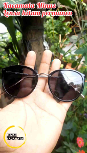 Kacamata Minus Wanita Lensa Hitam Permanen Model Cat Eye Antiradiasi UV