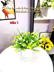 Lọ hoa mini để bàn trang trí kệ tủ mẫu hoa giả cắm sẵn cao 18-22cm