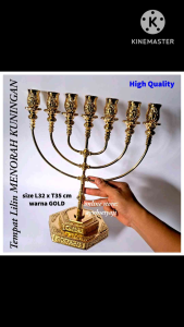 Tempat Lilin Kuningan MENORAH Cabang 7 Sejajar size 02 Besar Kaki Dian ALTAR ANTIQUE BRASS Solid cawan Hosti galilea Lilin Kepala Sejajar pelita antik lilin aromaterapi candle holder gereja ukir sibori