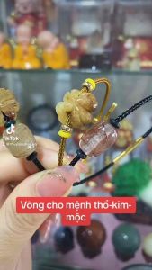 Vòng tay nam nữ mặt lu thống mic 4 lá đá thạch anh tóc vàng may mắn tài lộc