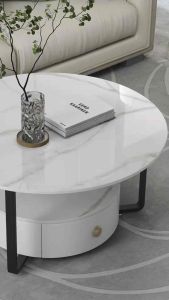 Bàn trà đơn Sofa phòng khách DRUM mặt đá có ngăn kéo đựng đồ với khung bàn kim loại sơn tĩnh điện sang trọng BT-87