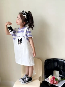 M24 Kuromi Melody Kids Girl Short Sleeves Dress Stripe Dress