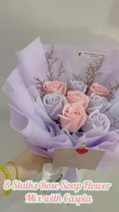 8 Stalks Rose Soap Flower Bouquet Mix Caspia Valentine Birthday Surprise Gift Door gift Teacher’s Day Mothers Day Anniversary Gift Card Included