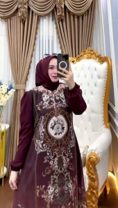 NINDA Gamis Ceruty babydoll Premium Kombinasi Polos Sultan Motif Tangan Kerut Set Hijab