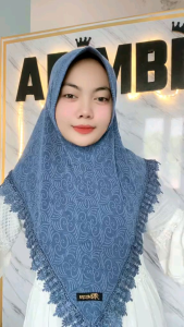 Hijab Instan Renda Senada Motif kekinian Jersey Mamosa/Kerudung Wanita Muslim Renda Mewah Riana