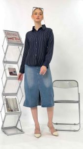 Luna Stripe Fitted Shirt - Kemeja Wanita - Atasan Wanita Stripe Salur - Kemeja Basic Lengan Panjang