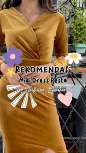 Delisya.id - Aeera Dress Midi Bludru Tangan Panjang | Midi Dress Bludru Bodycon