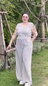 🔥𝐏𝐋𝐔𝐒 𝐒𝐈𝐙𝐄🔥เซ็ทคนอ้วนเอวจีบ เซทกล้ามครอปลายริ้ว พรางหุ่น สไตล์เกาหลี🌴Set2ชิ้น(เสื้อ+กางเกง)แฟชั่นสาวอวบอ้วน อก40-52” #งานกระแส‼️