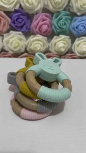 WOODEN SILICONE TEETHER HIGH QUALITY BPA FREE BUNNY HEAD