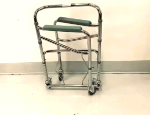 NPE696W Steel Chrome Folding Commode Chair With Seat and Castors