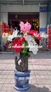Chậu Hoa Lan Hồ Điệp 5 Nhánh Cao Su nhân tạo trang trí nhà cửa