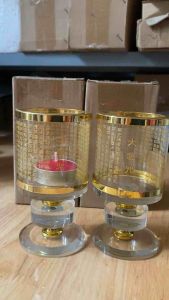 Chân đèn đốt nến khắc chú đại bi Hoa Sen chân nến bơ cao cấp - thủy tinh mạ vàng ( Giá 1 Cái )